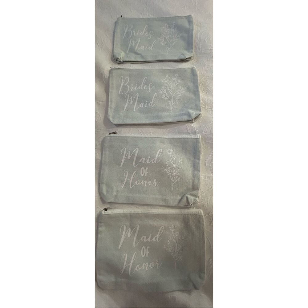 NEW 4 Bridesmaid Maid of Honor Proposal Gift Bridal Wedding Cosmetic Makeup Bags